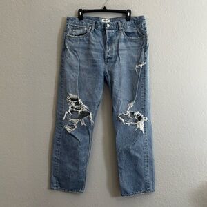 Agolde Light Blue Distressed Straight Jeans